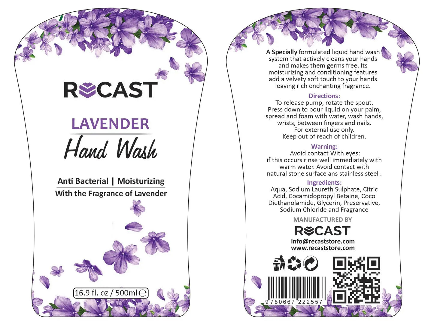 Recast Antibacterial Liquid Hand Wash - Lavender 500ml Recast